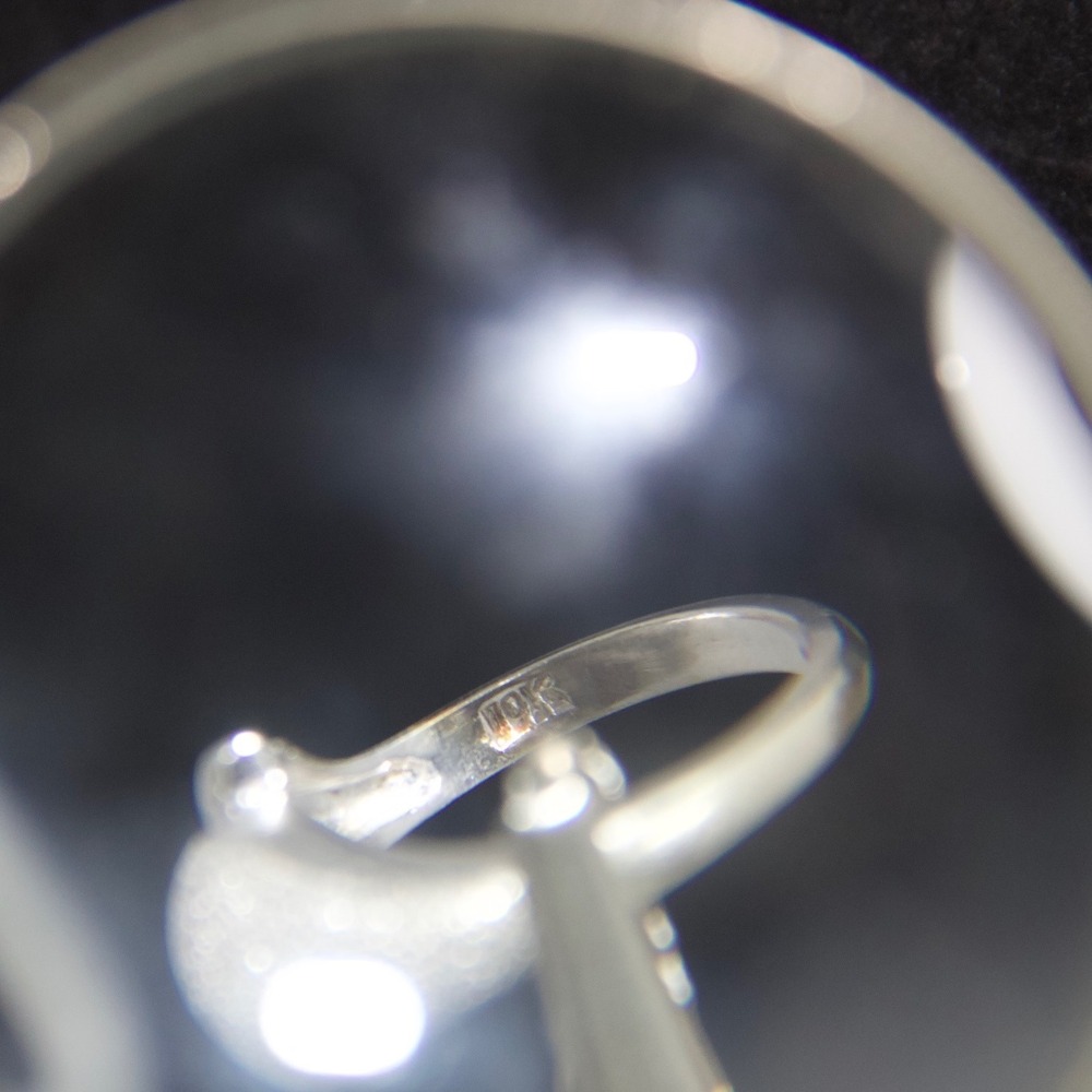 10k White Gold Stardust Textured Asymmetrical Bypass Ring Size 6.5 - Picture 8 of 9
